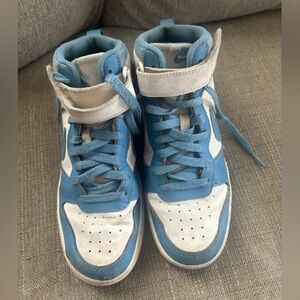 Nike Blue and White High-Top Sneakers with Retro Design